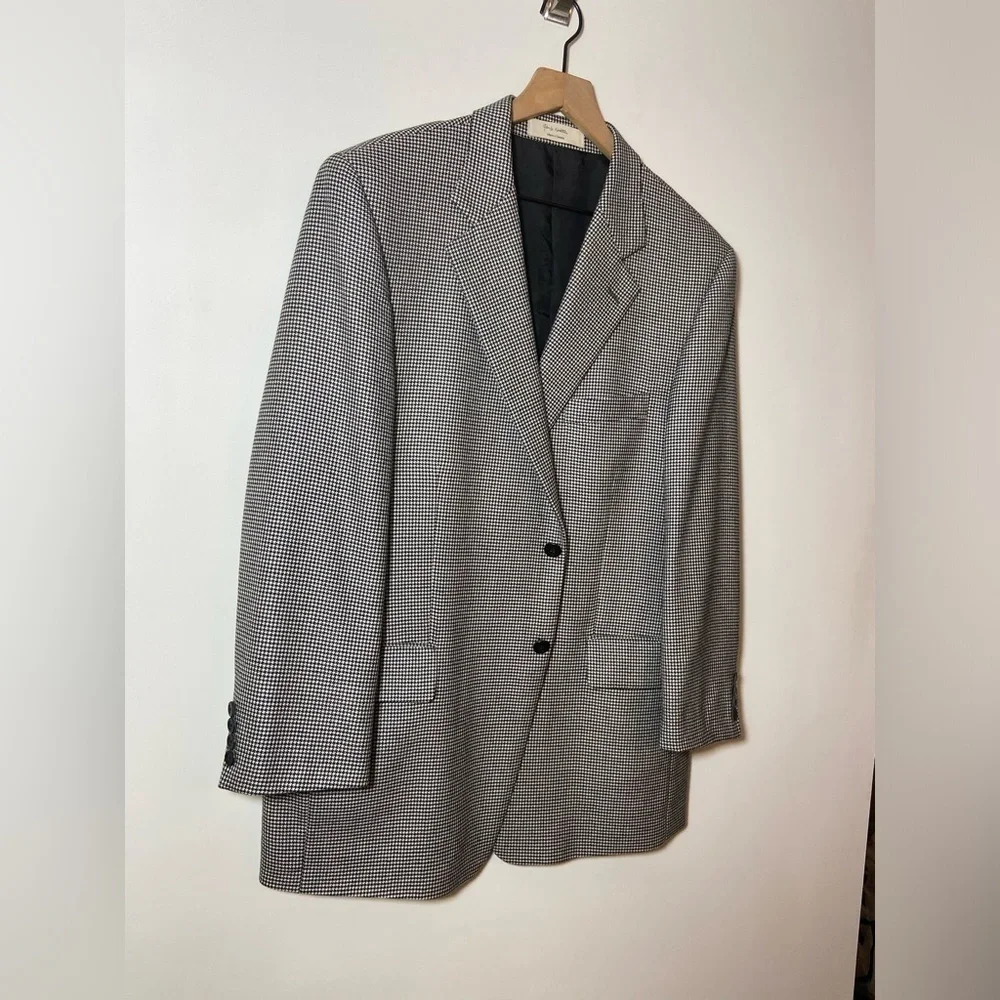 John W Nordstrom 100% Cashmere Loro Piana Blazer Black White 44 Regular